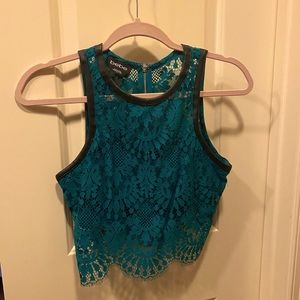 Bebe Turquoise Lace Crop Top size 2